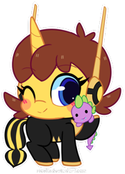Size: 386x536 | Tagged: safe, artist:riouku, spike, dragon, pony, unicorn, avengers, avengers: earth's mightiest heroes, chibi, crossover, doll, janet van dyne, marvel, one eye closed, plushie, ponified, spikexwasp, toy, wasp, wink