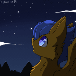 Size: 500x500 | Tagged: safe, artist:recat, derpibooru import, oc, oc only, oc:crushingvictory, pegasus, pony, animated, blinking, cloud, fluffy, gif, in awe, male, night, shooting star, solo, spread wings, stallion, stars, tree, ych result