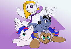 Size: 800x555 | Tagged: safe, artist:digoraccoon, oc, oc only, oc:doc wagon, oc:moonshadow, oc:stellar blaze, oc:virida dawn, pony, pony pile