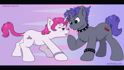 Size: 1280x725 | Tagged: safe, artist:digoraccoon, oc, oc only, oc:mirror armor, oc:switchblade, pony, collar, spiked collar