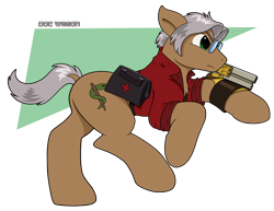 Size: 1280x990 | Tagged: safe, artist:digoraccoon, oc, oc only, oc:doc wagon, clothes, gun, solo, weapon