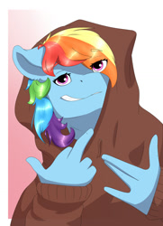 Size: 1280x1770 | Tagged: safe, artist:sunstriderart, derpibooru import, rainbow dash, anthro, clothes, female, hoodie, simple background, solo