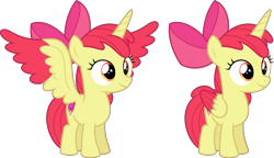 Size: 11137x6400 | Tagged: safe, artist:parclytaxel, apple bloom, alicorn, pony, .svg available, absurd resolution, alicornified, bloomicorn, colored wings, colored wingtips, female, filly, race swap, simple background, smiling, solo, transparent background, two toned wings, vector