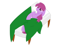 Size: 2592x1936 | Tagged: safe, artist:randomelight, berry punch, berryshine, earth pony, pony, bed, cel shading, female, lidded eyes, sick, simple background, solo, transparent background, under blanket