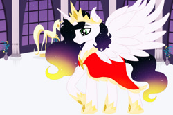 Size: 1024x681 | Tagged: safe, artist:owocrystalcatowo, oc, oc only, oc:bright sun, alicorn, pony, clothes, male, offspring, parent:king sombra, parent:princess celestia, parents:celestibra, robe, solo, stallion