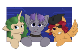 Size: 1280x805 | Tagged: safe, artist:digoraccoon, oc, oc only, oc:mirror armor, oc:springboard jackie, oc:switchblade, pony