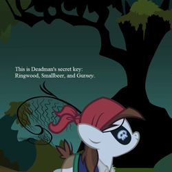 Size: 720x720 | Tagged: safe, edit, edited screencap, screencap, pipsqueak, earth pony, pony, luna eclipsed, colt, cropped, doctor who, everfree forest, male, text, the smugglers (tv story)