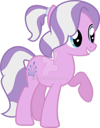 Size: 1024x1313 | Tagged: safe, artist:lilygarent, diamond tiara, earth pony, pony, alternate universe, female, mare, older, older diamond tiara, ponytail, raised hoof, simple background, solo, transparent background, watermark