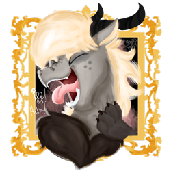 Size: 3000x3000 | Tagged: safe, artist:euspuche, derpibooru import, oc, oc only, oc:jengibre, draconequus, bust, draconequus oc, laughing, male, portrait, simple background, smiling, solo, tongue out, transparent background