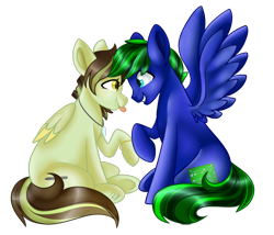 Size: 1024x878 | Tagged: safe, artist:beashay, oc, oc only, oc:akane, oc:circuit breaker, pegasus, pony, female, male, mare, simple background, sitting, stallion, tongue out, transparent background