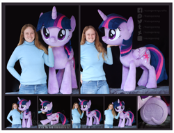 Size: 3057x2336 | Tagged: safe, artist:nazegoreng, derpibooru import, twilight sparkle, twilight sparkle (alicorn), alicorn, human, pony, female, folded wings, horn, irl, irl human, life size, mare, photo, plushie, prone, standing, underhoof