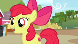 Size: 1920x1080 | Tagged: safe, screencap, apple bloom, pony, hard to say anything, painting, solo, sweat, sweet apple acres, working