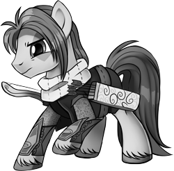 Size: 7330x7217 | Tagged: safe, artist:pepooni, derpibooru import, oc, oc only, pony, absurd resolution, armor, arrow, bow (weapon), buck legacy, card art, chainmail, clothes, fantasy class, male, ranger, scarf, simple background, solo, tattoo, transparent background