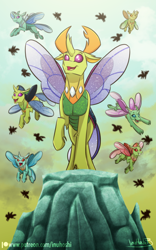 Size: 900x1440 | Tagged: safe, artist:inuhoshi-to-darkpen, thorax, changedling, changeling, changeling king, compound eyes, cute, cuteling, happy, king thorax, male, open mouth, raised hoof, spread wings, swarm, thorabetes, wings