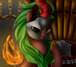 Size: 1950x1730 | Tagged: safe, artist:com3tfire, derpibooru import, cinder glow, summer flare, kirin, sounds of silence, background kirin, mask, musical instrument, organ, phantom of the opera, solo