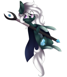 Size: 3189x3680 | Tagged: safe, artist:hyshyy, oc, oc only, oc:crystal clarity, pony, cloak, clothes, female, high res, mare, simple background, solo, staff, transparent background