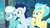 Size: 1280x720 | Tagged: safe, derpibooru import, screencap, fleetfoot, misty fly, soarin', pegasus, pony, grannies gone wild, female, male, mare, shocked, stallion, trio, wings