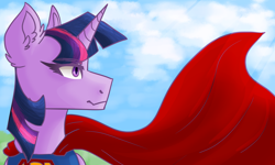 Size: 4000x2400 | Tagged: safe, artist:meownimator, twilight sparkle, pony, absurd resolution, cape, clothes, dc comics, female, mare, solo, superhero