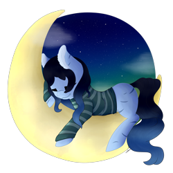 Size: 2000x2000 | Tagged: safe, artist:minetane, oc, oc only, oc:shayla, earth pony, pony, crescent moon, moon, simple background, sleeping, sleeping on moon, solo, tangible heavenly object, transparent background, ych result