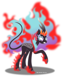 Size: 5477x6601 | Tagged: safe, artist:vector-brony, derpibooru import, rain shine, kirin, nirik, pony, sounds of silence, absurd resolution, angry, blank eyes, female, fire, mane of fire, nirik rain shine, raised hoof, simple background, solo, transparent background