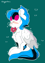 Size: 1411x1946 | Tagged: safe, artist:yunieelloa, oc, oc only, pegasus, pony, donut, food, mouth hold, sitting, solo