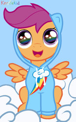 Size: 450x723 | Tagged: safe, artist:knofekid, scootaloo, pony, clothes, cute, cutealoo, hoodie, solo