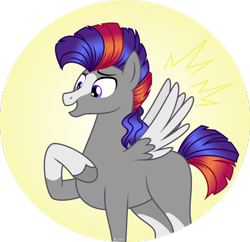 Size: 1024x993 | Tagged: safe, artist:babyroxasman, derpibooru import, oc, oc only, oc:neon mullet, pegasus, pony, saddle arabian, blaze (coat marking), colored wings, colored wingtips, hoof on chest, male, simple background, socks (coat marking), solo, stallion, vector