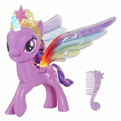 Size: 1500x1500 | Tagged: safe, derpibooru import, twilight sparkle, twilight sparkle (alicorn), alicorn, pony, brush, brushable, crown, jewelry, light up, official, rainbow, rainbow power, rainbow power-ified, regalia, solo, toy