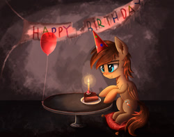 Size: 1992x1570 | Tagged: safe, artist:atlas-66, oc, oc only, oc:atlas, pegasus, pony, alone, birthday, cake, candle, food, lonely, male, solo, stallion