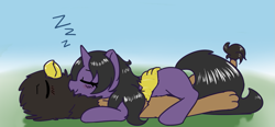 Size: 1077x501 | Tagged: safe, artist:rivibaes, oc, oc only, oc:cardinal, oc:rivibaes, griffon, unicorn, sleeping, zzz