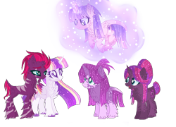 Size: 1164x838 | Tagged: safe, artist:kurosawakuro, artist:selenaede, derpibooru import, tempest shadow, twilight sparkle, twilight sparkle (alicorn), oc, oc:micaela sparkle, oc:midnight sparkle, oc:moonlight sparkle, alicorn, pony, unicorn, alternate design, alternate hairstyle, alternate universe, base used, broken horn, cheek fluff, chest fluff, colored wings, ear fluff, ethereal mane, eye scar, family, female, glowing horn, horn, lesbian, levitation, magic, magical lesbian spawn, male, mare, mother and child, mother and daughter, mother and son, offspring, open mouth, parent and child, parent:tempest shadow, parent:twilight sparkle, parents:tempestlight, redesign, scar, self-levitation, shipping, siblings, simple background, sisters, starry mane, telekinesis, tempestlight, transparent background, unshorn fetlocks, wall of tags