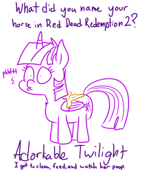 Size: 1280x1521 | Tagged: safe, artist:adorkabletwilightandfriends, derpibooru import, twilight sparkle, twilight sparkle (alicorn), alicorn, pony, adorkable twilight, adorkable twilight & friends, funny, humor, lineart, red dead redemption 2, rockstar, rockstar games, toilet humor, tongue out