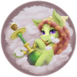 Size: 1800x1800 | Tagged: safe, artist:gor1ck, derpibooru import, tree hugger, pony, bandana, female, hookah, mare, smiling, solo