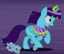 Size: 779x666 | Tagged: safe, derpibooru import, screencap, sassaflash, pegasus, pony, luna eclipsed, background pony, clothes, costume, cropped, female, galloping, mare, nightmare night costume, running, solo, speed lines, wig