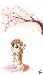 Size: 4000x7000 | Tagged: safe, artist:yinglongfujun, oc, oc only, oc:cherry floret, pony, cherry blossoms, cute, flower, flower blossom, ocbetes, sitting, smiling, solo