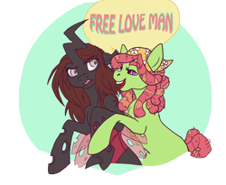 Size: 4216x3454 | Tagged: artist needed, safe, tree hugger, oc, oc:invictia sadie, changeling, /mlp/, absurd resolution, cute, drawfag, drawthread, free love, hippie, hug, red changeling