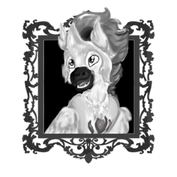 Size: 4000x4000 | Tagged: safe, artist:euspuche, derpibooru import, oc, oc:roasty wings, hippogriff, black and white, bust, grayscale, looking at you, monochrome, portrait, simple background, smiling, solo, transparent background