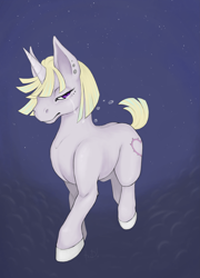 Size: 3237x4489 | Tagged: safe, artist:adaacid, artist:xxanemic333vampirexx, derpibooru import, oc, oc:punky heart, pony, unicorn, blonde, cloud, crying, lavander, night, not derpy, punky heart, sad, vent art, walking on clouds, wind