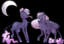 Size: 9779x6846 | Tagged: safe, artist:bewarethemusicman, oc, oc only, oc:odin, oc:selene, alicorn, absurd resolution, alicorn oc, crescent moon, ethereal mane, freckles, leonine tail, moon, next generation, parent:princess luna, twins, unshorn fetlocks