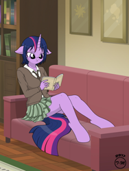 Size: 768x1024 | Tagged: safe, artist:toxic-edison, artist:toxic-mario, edit, twilight sparkle, anthro, unguligrade anthro, adorkable, anime, book, clothes, cute, dork, legs, parody, plaid, pleated skirt, skirt, skirt lift