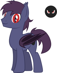 Size: 2462x3141 | Tagged: safe, artist:duskthebatpack, derpibooru import, oc, oc only, oc:shadow flight, bat pony, pony, bat pony oc, bat wings, commission, ear fluff, folded wings, high res, male, simple background, slit eyes, smiling, solo, stallion, standing, transparent background, vector, wings