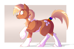 Size: 1024x683 | Tagged: safe, artist:tehshockwave, derpibooru import, oc, oc only, earth pony, pony, :p, male, raised hoof, silly, solo, stallion, tail wrap, tongue out, unshorn fetlocks