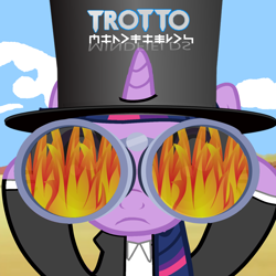 Size: 1200x1200 | Tagged: safe, artist:grapefruitface1, twilight sparkle, pony, album cover, binoculars, clothes, desert, female, fire, mare, music, parody, ponified, ponified album cover, solo, toto (band)