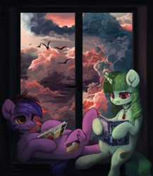 Size: 2000x2300 | Tagged: safe, artist:graypillow, oc, oc only, bird, pony, unicorn, book, cloud, commission, female, mare, reading, ych result