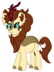 Size: 3496x4641 | Tagged: safe, artist:syncedsart, derpibooru import, oc, oc:hazel dust, kirin, sounds of silence, beard, blue eyes, brown mane, clip studio paint, cute, digital art, facial hair, fluffy, simple background, solo, transparent background