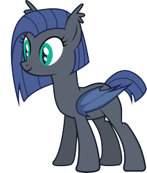 Size: 2424x2856 | Tagged: safe, artist:duskthebatpack, derpibooru import, oc, oc only, oc:echo shroud, pony, bat wings, ear fluff, female, folded wings, mare, show accurate, simple background, slit eyes, smiling, solo, standing, transparent background, vector