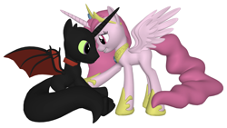 Size: 2560x1440 | Tagged: safe, derpibooru import, pony, pony creator, 3d, cartoon network, female, husband and wife, male, my little pony, nergal, non-mlp shipping, ponified, ponylumen, princess bubblegum, shipping