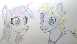 Size: 1024x587 | Tagged: safe, artist:evergreen-gemdust, star tracker, twilight sparkle, twilight sparkle (alicorn), alicorn, pony, traditional art