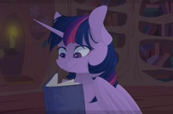 Size: 849x561 | Tagged: safe, artist:mrgdog, twilight sparkle, twilight sparkle (alicorn), alicorn, pony, book, candle, my little brony risovach, reading, solo