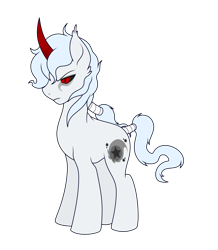 Size: 4541x5212 | Tagged: safe, artist:darkstorm mlp, derpibooru import, oc, oc only, oc:wishing star, pony, unicorn, absurd resolution, angry, fangs, male, original character do not steal, red horn, simple background, slit eyes, snake eyes, solo, stallion, tail wrap, transparent background, turned evil, white coat, white mane